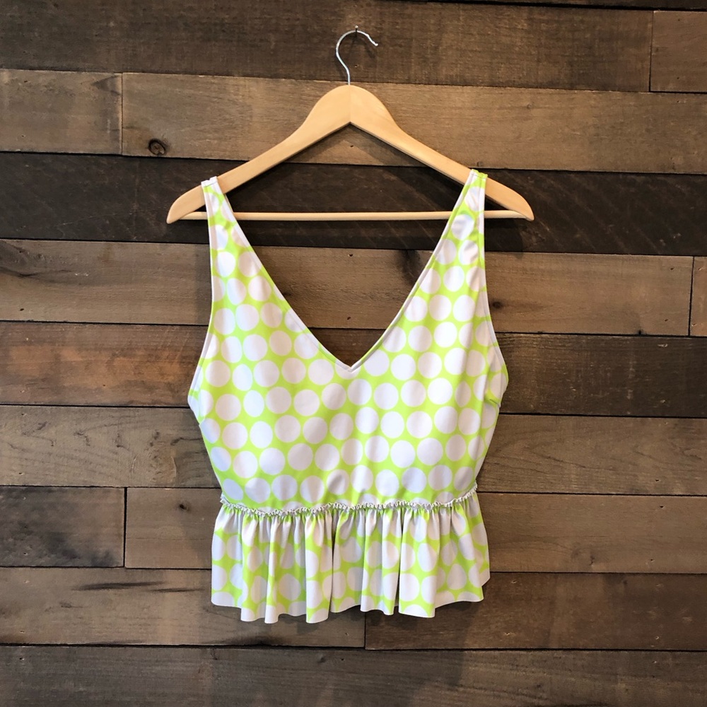 Kortni Jeane Women's Lime Dots Peplum Tankini Swim Top
